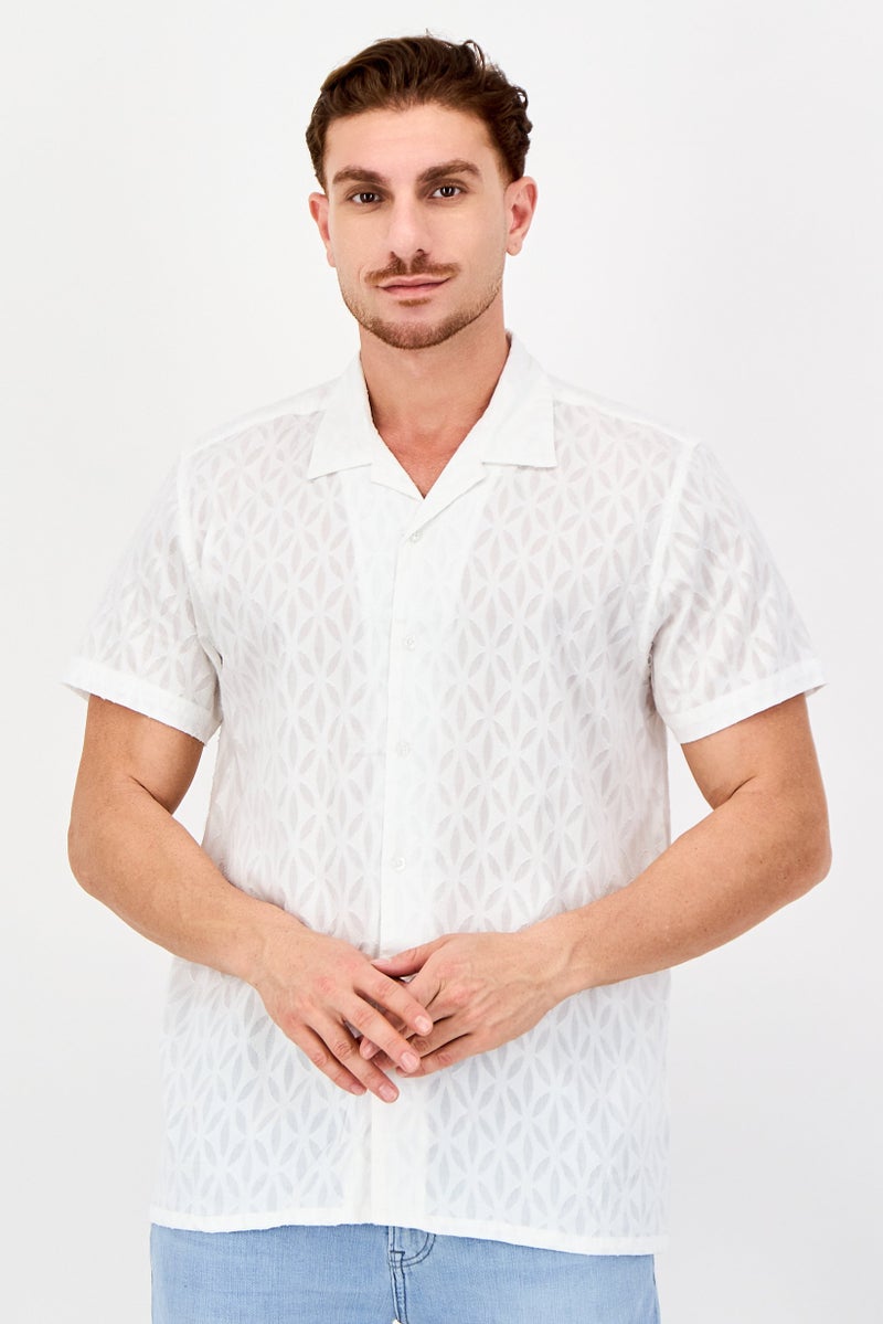 Threadbare Men Regular Fit Textured Short Sleeve Casual Shirt, White - Image 1